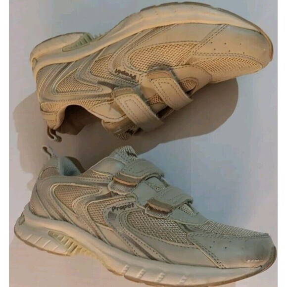 Propet Beige Double Strap Comfort Athletic Shock Absorbing Tennis Shoe - Picture 3 of 16